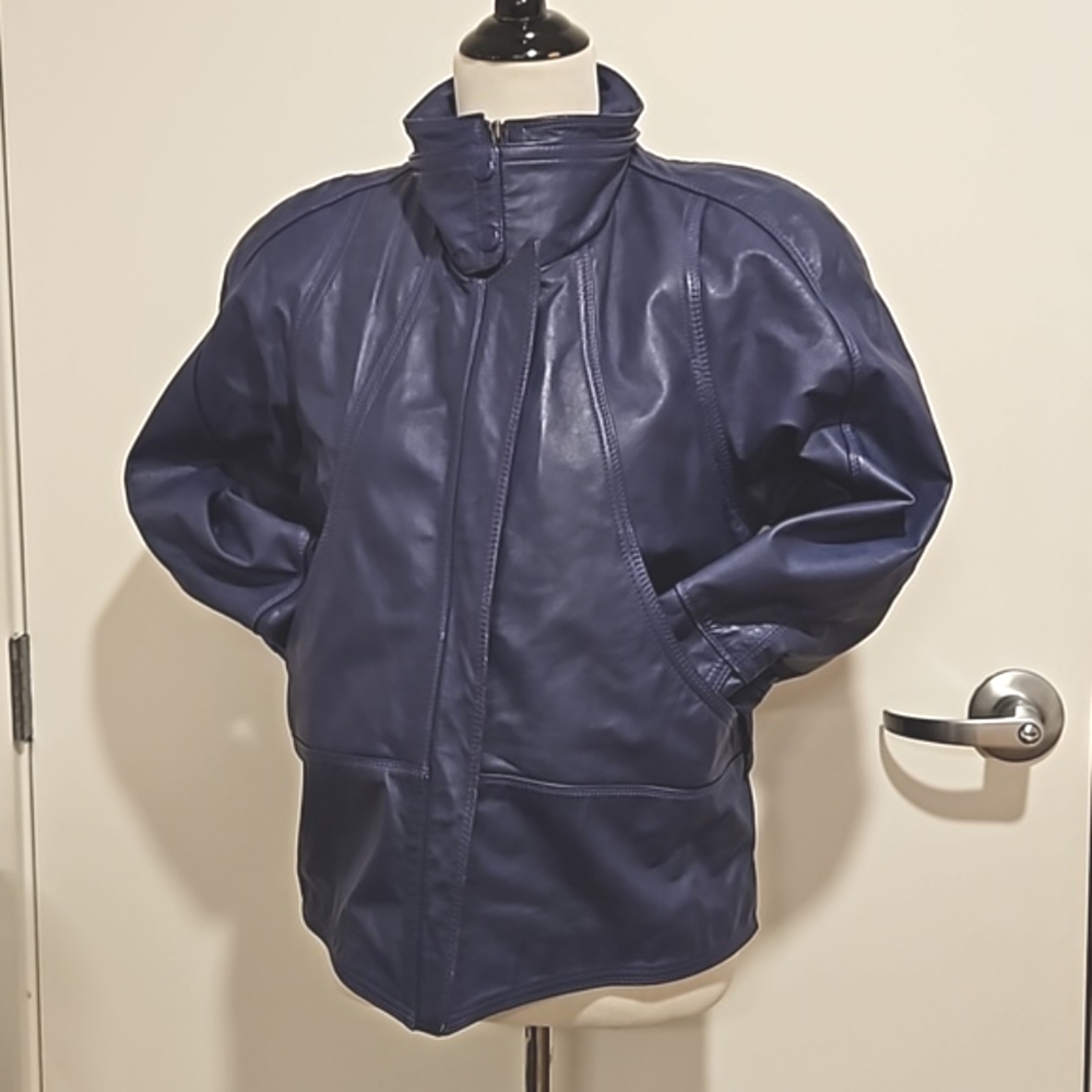 WILSON'S LEATHER Purple bomber biker moto jacket pockets lined  great color! - Picture 2 of 16